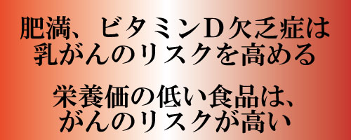 肥満、ビタミンD欠乏症は乳がんのリスクを高める。栄養価の低い食品は、がんのリスクが高い